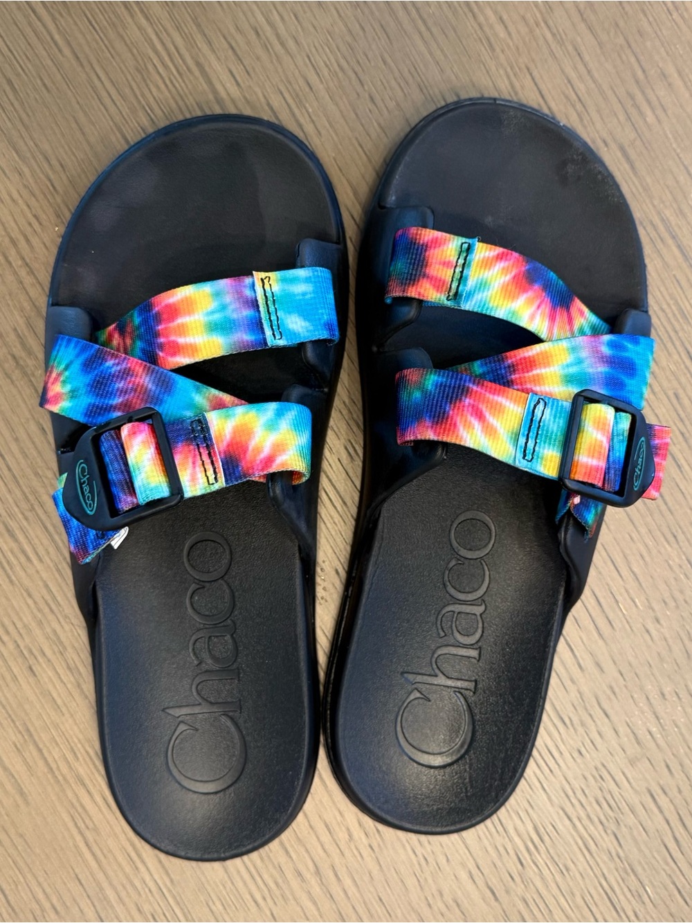 8 Chaco Chillos Slide Sandals Womens Shoes Tie Dye Rainbow Slip On Black Outdoor